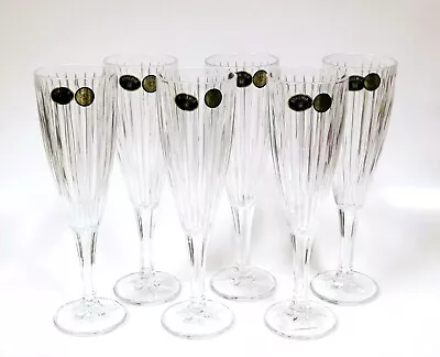 Buy 6 Pcs Of Bohemia 24% Pbo Lead Crystals,clear Champagne,flute,stem Glass-czech • 145.32£