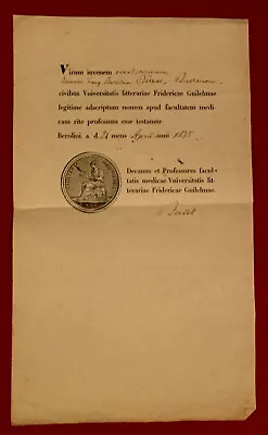 Buy 1833 MEDICINE Certificate University Of Berlin - BUSCH, Dietrich E.U. Surgeon And Obstetrician • 102.01£