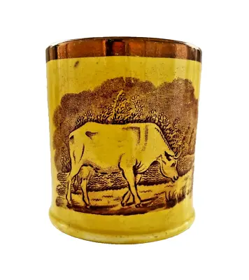 Buy Staffordshire Pottery Canary Yellow Fine Childs Mug With A Grazing Cow C1820 • 68£