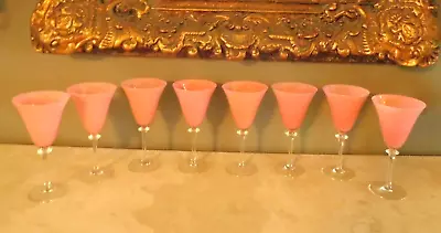 Buy STEUBEN 1930 - 1950  SET Of 8 TWISTED PINK OPTIC WINE WATER GLASSES GOBLETS 8  H • 379.48£