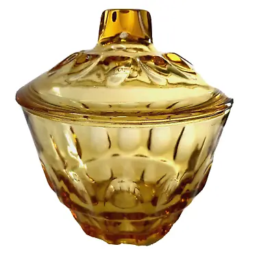 Buy 1970s Hazel Atlas REFLECTIONS Candy Dish Lidded Amber Glass Thumbprint Design • 11.38£