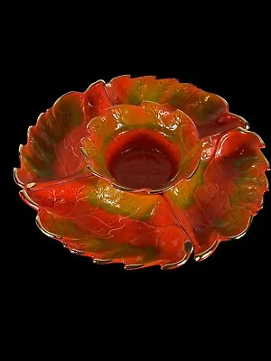 Buy Vintage USA California Pottery #814 Orange Green Leaf Dip 5-Pc Bowls Gold 1970s • 23.02£