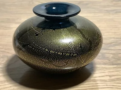 Buy Isle Of Wight Black Glass Azurene Squat Vase • 66.27£