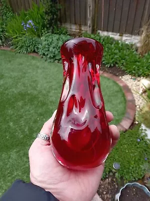 Buy Ruby Red Whitefriars Glass Mid Century Knobbly Vase • 14.99£