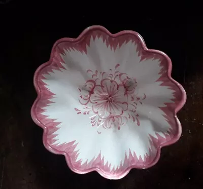 Buy Vestal Portugal Pink Floral Wavy  Trincket Bowl Dish Hand Painted Dressing Table • 12.99£