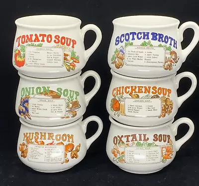 Buy Vintage 1970s Soup Recipe Mugs Bowls Complete Set Of 6 With Handles • 29.99£