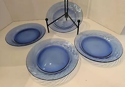 Buy (4) Pyrex Festiva Cobalt Blue Swirl Glass Dessert/Bread Plates 7.5” Free Ship • 30.81£