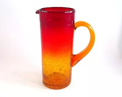 Buy Amberina Crackle Glass Pitcher Vase, Hand Crafted Mid-Century Straight Sides, 7  • 36.44£