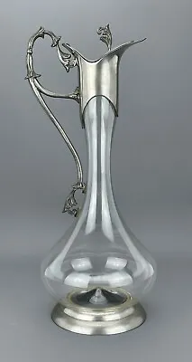 Buy Antique LOUIS HOUZEAUX French Art Nouveau PEWTER & GLASS CLARET JUG Decanter • 179.95£