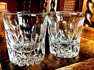Buy Lovely Pair Of Cut Glass Bevelled Crystal Whisky Glasses • 28£