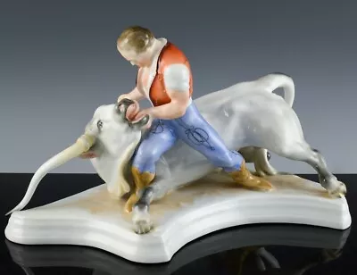 Buy Large & Impressive Vintage Herend Hungary Toldi With The Bull Porcelain Figure • 27.22£