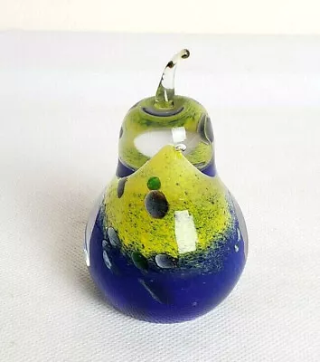 Buy Vintage Art Glass Pear Paperweight Blue Yellow Sea Sand Ornament 3.5  235g • 9.95£