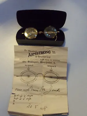 Buy Rare Thomas Armstrong Manchester Round Tortoiseshell Spectacles + 1938 Receipt • 99.99£