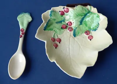 Buy Art Deco Carlton Ware Hand Painted Leaf-Shaped Dish And Matching Ceramic Spoon • 12£