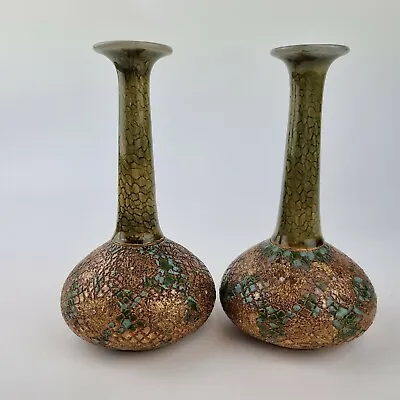Buy Antique Pair Of Art Nouveau Royal Doulton Stoneware Bottle Vases 16.5cm High • 149£