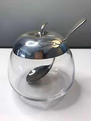 Buy Vintage Glass Apple Sauce / Preserve Pot Silver Plated Lid And Spoon • 23£