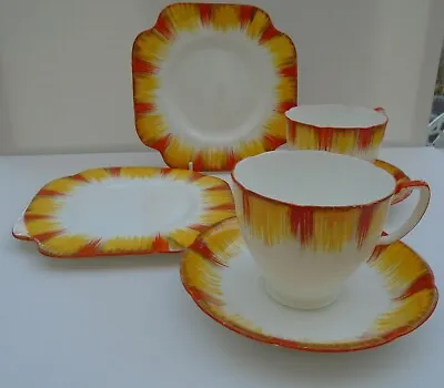 Buy Art-deco Trios Sunburst Cups Saucers & Plates Grafton Set Of 2 • 45£