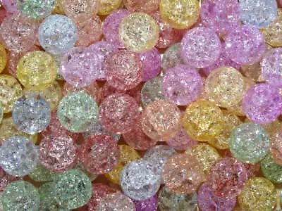 Buy 'Iced Pastels'  10mm Crackle Glass Beads • 3.35£