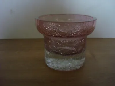 Buy Pink & Clear Crackle Glass Candle Holder Bowl Heavy Base Art Glass • 9.99£
