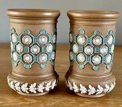 Buy Good Pair Of Small Doulton Lambeth Silicon Ware Vases C1881-1912 • 12.50£