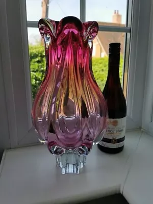 Buy XL Vintage Czech Chribska Ruby Art Glass Vase Designed By Josef Hospodka C1970's • 78£