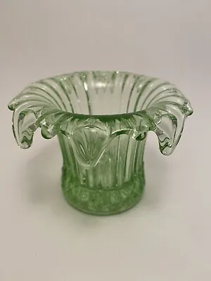 Buy Vintage Art Deco Style Green Pressed Glass Table Vase Bowl • 15£