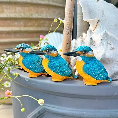 Buy 3 Pot Topping Kingfisher Bird Ornaments Garden Animal Outdoor Statues • 12.99£