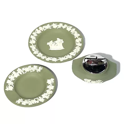 Buy Vintage Wedgewood Green Jasperware Grapevine Pattern Table Set Lighter England • 86.40£