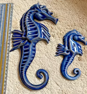 Buy Pair Pottery Blue Seahorses Wallhanging - Vintage -Guernsey Pottery • 50£