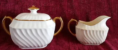 Buy Cauldon Ware Creamer And Sugar Bowl Brown Westhead Moore White Fluted Gold Trim • 20.07£