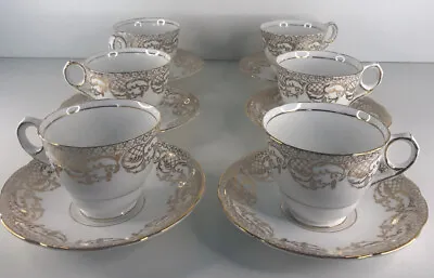 Buy Beautiful Royal Stafford White/Gold Tea Cup & Saucer X6 • 25£