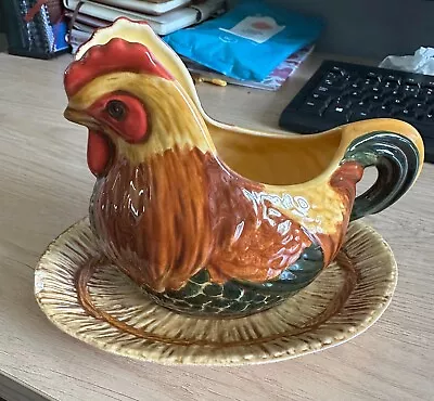Buy Pottery Chicken Design Gravy/Sauce Boat Complete With Plate 1994 • 3£