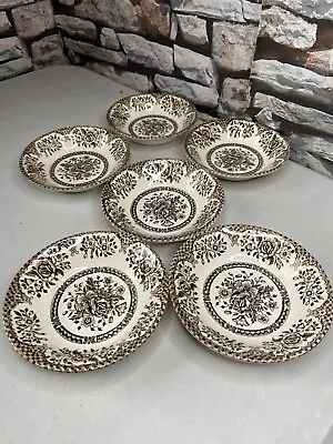 Buy Set Of 6 English Ironstone 5.5” Desert Cereal Bowls Brown Floral Pattern • 19.95£