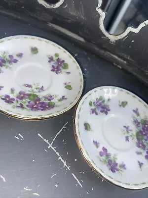 Buy 2 X Vintage Miniature Violets Design 7.5cm Saucers Royal Albert Pair Seconds • 7£