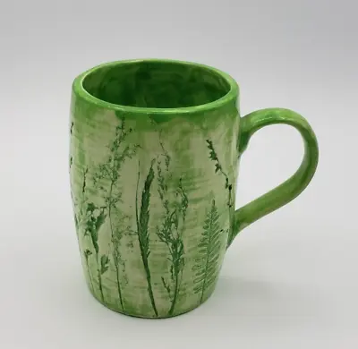 Buy Rustic Green Studio Pottery Mug Wildflower/Leaf Impressions Signed Kathy Devlin • 12.42£