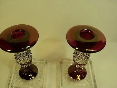 Buy Vintage Westmorland Candle Holders, Candle Sticks, Ruby Red Flash. Artist Signed • 35.09£