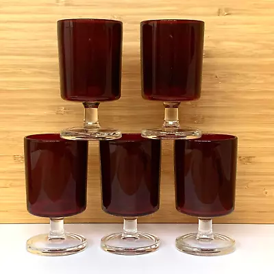Buy Luminarc 1970s  Ruby Red Sherry Liqueur 100ml Glasses With Clear Stems X 5. • 9.99£