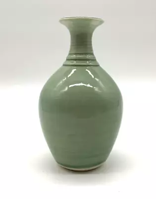 Buy Vintage Hand Spun Art Pottery Celadon Green Signed Bud Vase - 6 Inches • 18.99£