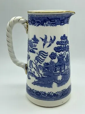 Buy Vintage Cauldon Blue & White Gold Rimmed Twisted Handle English Pottery Jug Vase • 7.99£