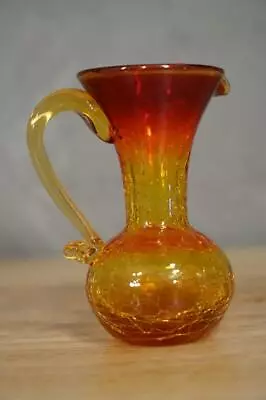 Buy Vintage Studio Art Crackle Glass KANAWHA WV Amberina Red & Yellow Pitcher Vase • 22.93£