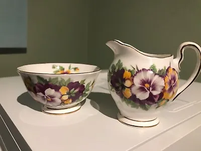 Buy Tuscan Small Purple/Yellow  Pansy  Sugar/Creamer W/Gold Trim - Made In England • 26.55£