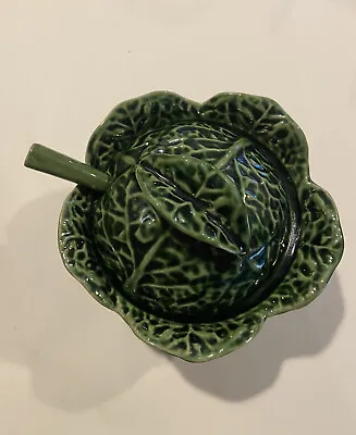 Buy SUBTIL Green Cabbage Leaf Majolica Lidded Tureen Bowl With Spoon • 24.09£