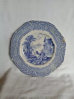 Buy Blue And White Staffordshire Octagonal Plate Arcadian Chariots Pattern Circa... • 9.95£
