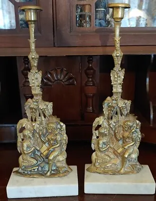 Buy Pair Of Girandole Brass, Marble, Candelabra Candle Stick Holders  • 61.96£