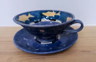 Buy Large Blue Studio Pottery Fish Cup And Saucer Handmade  OOAK • 12.80£