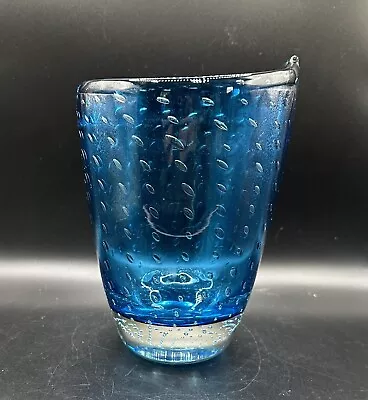 Buy Whitefriars Glass Pulled Lip/Rim Vase In Cased Blue Pattern 9433 • 14.50£
