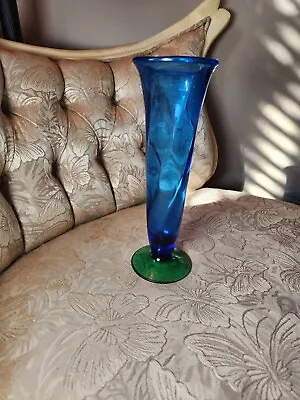 Buy Vintage 9” Orrefors Tall Green & Blue Cobalt Vase By Erika Lagerbielke • 33.15£