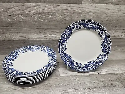 Buy (8) Vintage Ridgway Staffordshire England Marlborough Blue Floral Dinner Plates • 95.46£