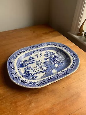Buy Antique Staffordshire Blue Willow Ironstone China Meat Plate Platter 1860-1890 • 9.99£