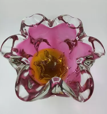 Buy Vintage Art Glass Cranberry & Amber Czech Bowl C.1960s Josef Hospodka Chribska • 44.95£